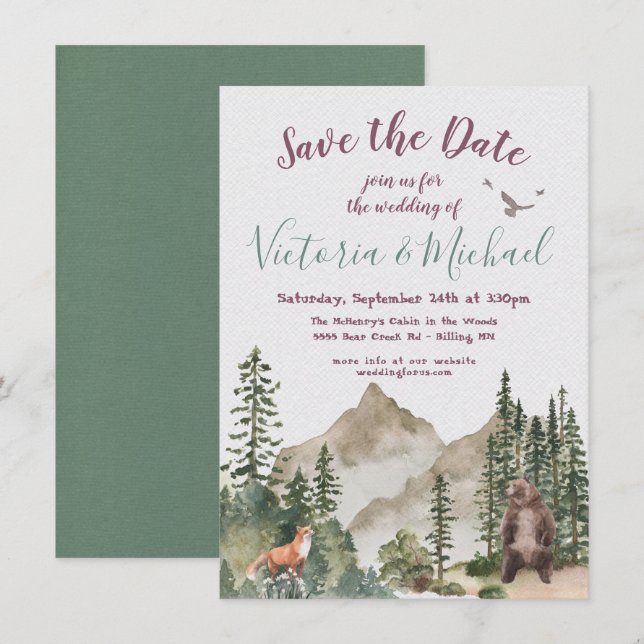 Adventure Woodland mountain forest Save the Date Invitation (Front/Back)