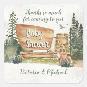 Adventure Woodland National Park Baby Shower Square Sticker