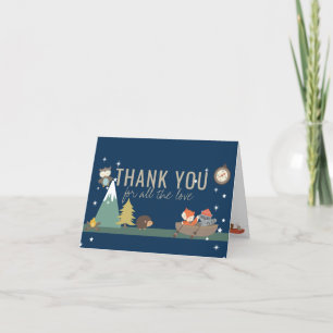 Adventure Woodland Navy Boy Baby Shower Letterpress Thank You Card