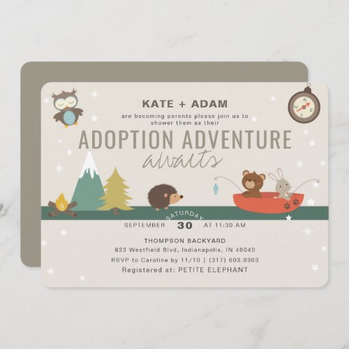 Adventure Woodland Neutral Adoption Baby Shower Invitation