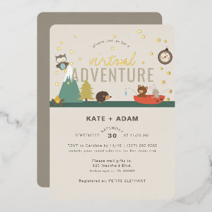 Adventure Woodland Neutral Virtual Baby Shower Foil Invitation