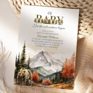 Adventure Woodland Oh Baby Mountain Bear Baby Invitation