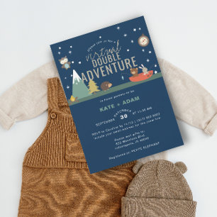 Adventure Woodland Twin Boys Virtual Baby Shower Invitation