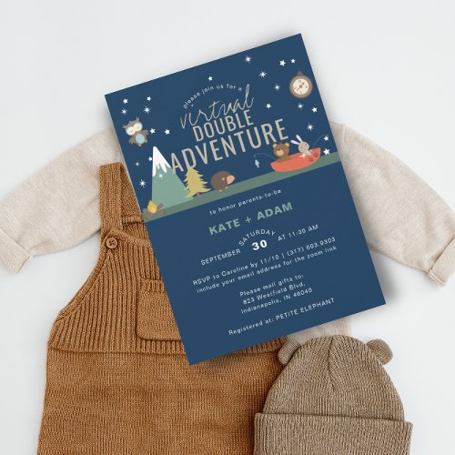Adventure Woodland Twin Boys Virtual Baby Shower Invitation