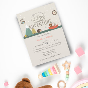 Adventure Woodland Twin Girls Virtual Baby Shower Invitation