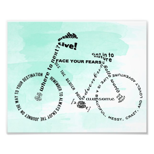 Adventure Word Art Bicycle over watercolor Photo Print (Front)