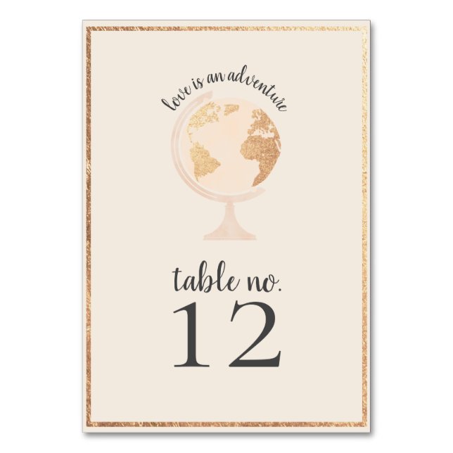 Adventure World Globe Map Travel Theme Wedding Table Number (Front)