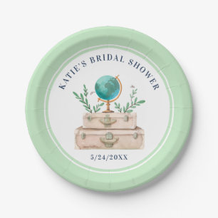 Adventure World Travel Bridal Shower Mint Green Paper Plates