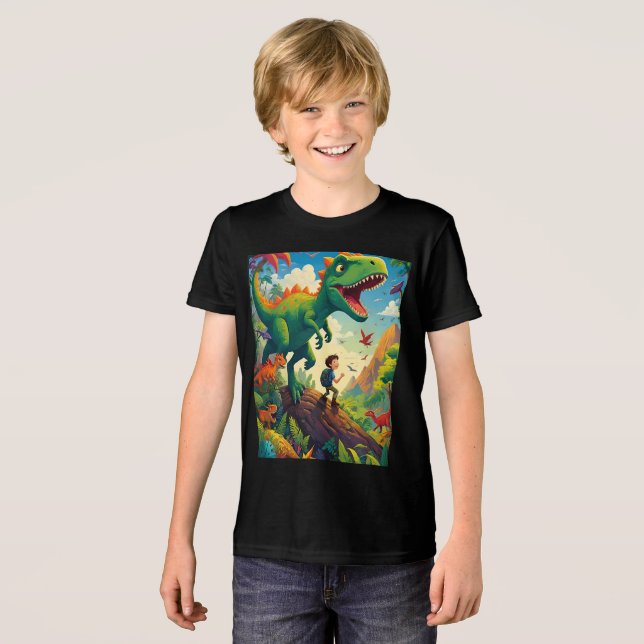 Adventurer and Dino: A Journey Through a Fantastic Tri-Blend Shirt (Front Full)