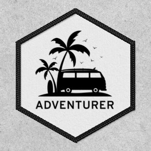 Adventurer Text Camper Van Palm Trees Silhouette Patch