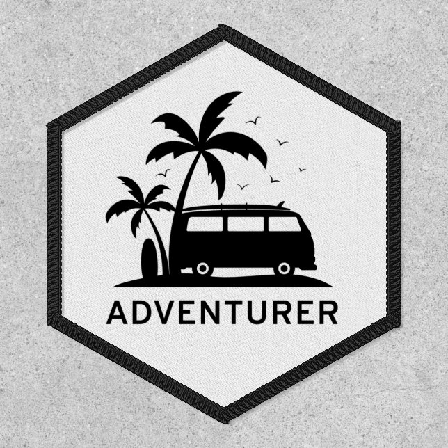 Adventurer Text Camper Van Palm Trees Silhouette Patch (Front)