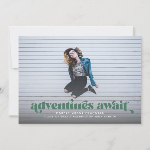 Adventures Await Green Graduation Invitation