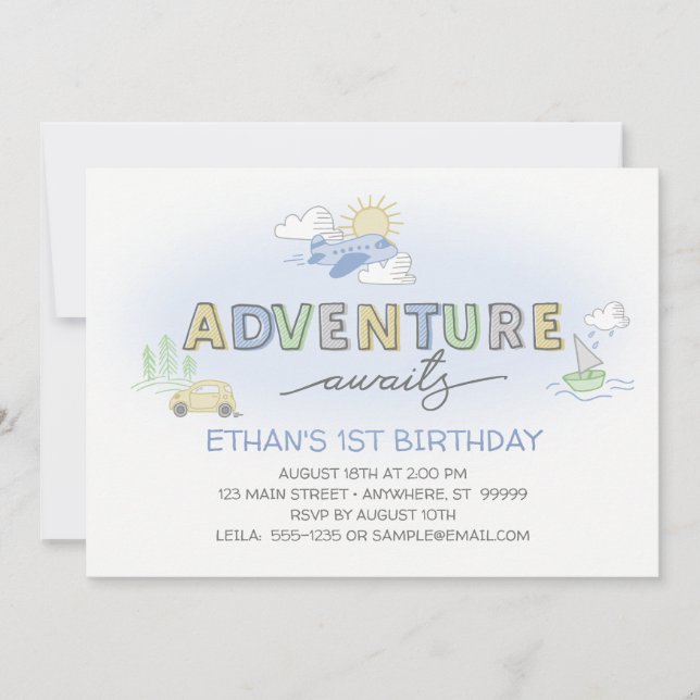 Adventures Awaits Photo Birthday Invitation (Front)