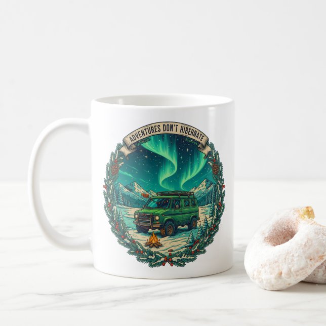 Adventures Don’t Hibernate Winter Van Art Coffee Mug (With Donut)