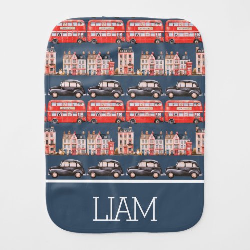 Adventures In London Town Personalized  Baby Burp Cloth