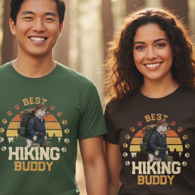 Adventurous American Bulldog Hiker Wilderness  T-Shirt (Creator Uploaded)