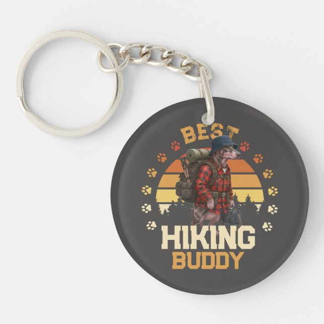 Adventurous American Hairless Terrier Hiker  Keychain (Front)