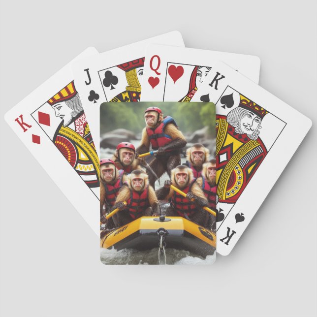 Adventurous Capuchin Monkeys Whitewater Rafting Poker Cards (Back)