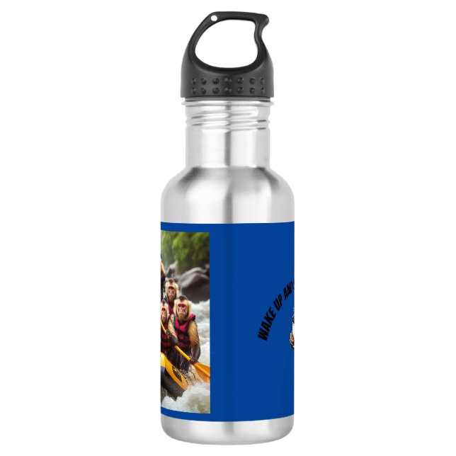 Adventurous Capuchin Monkeys Whitewater Rafting Stainless Steel Water Bottle (Front)