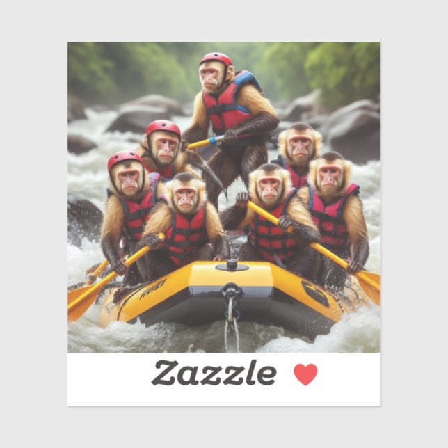 Adventurous Capuchin Monkeys Whitewater Rafting Sticker (Sheet)