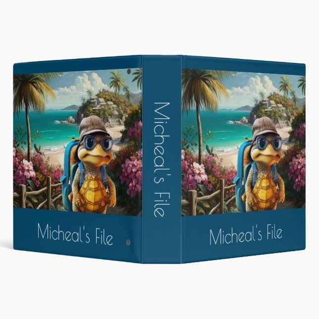 Adventurous Cute Little Turtle with Backpack, 3 Ring Binder (Background)