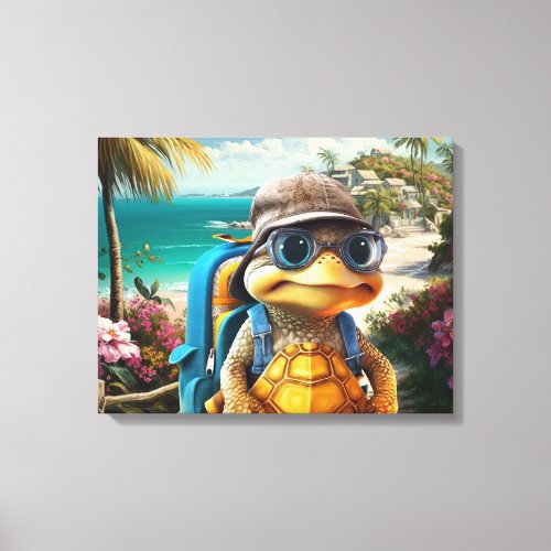 Adventurous Cute Little Turtle with Backpack Canvas Print
