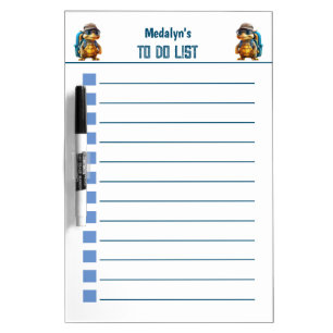 Adventurous Cute Little Turtle with Backpack,  Dry Erase Board