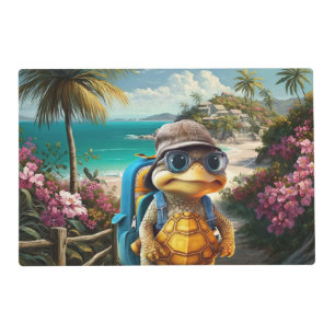 Adventurous Cute Little Turtle with Backpack, Placemat