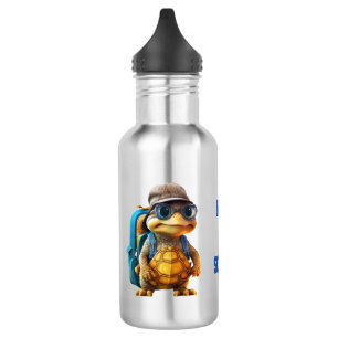 Adventurous Cute Little Turtle with Backpack, Stainless Steel Water Bottle
