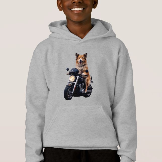 Adventurous Dog Riding a Motorbike - Kids Pullover (Front)