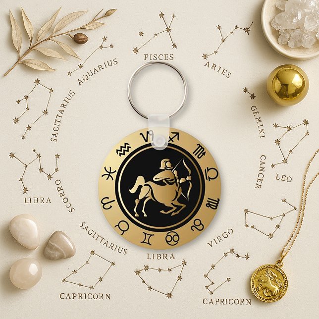 Adventurous Gold Sagittarius Zodiac Wheel  Keychain (Creator Uploaded)