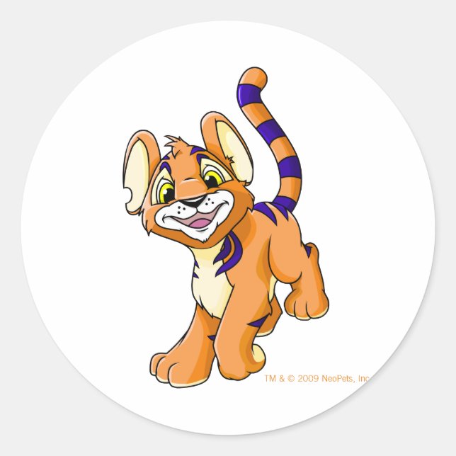 Adventurous orange Kougra Classic Round Sticker (Front)