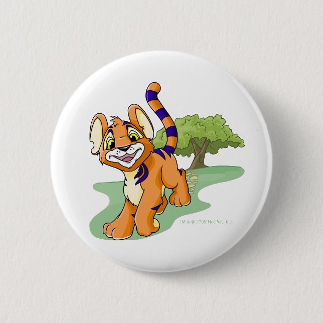 Adventurous orange Kougra on Mystery Island Button (Front)