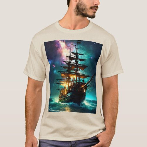  Adventurous Pirate Ship Bioluminescence T_Shirt T_Shirt