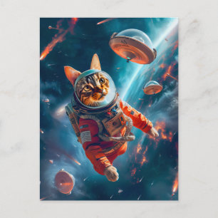 Adventurous Space Cat Floating Gracefully Beyond E Holiday Postcard
