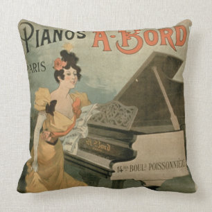 Advertisement for 'A. Bord Pianos, Paris' (colour Throw Pillow
