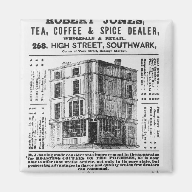 Advertisement for Robert Jones, Tea Magnet (Front)