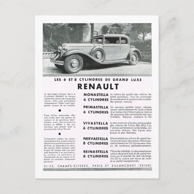 Advertisement, Renault Holiday Postcard (Front)