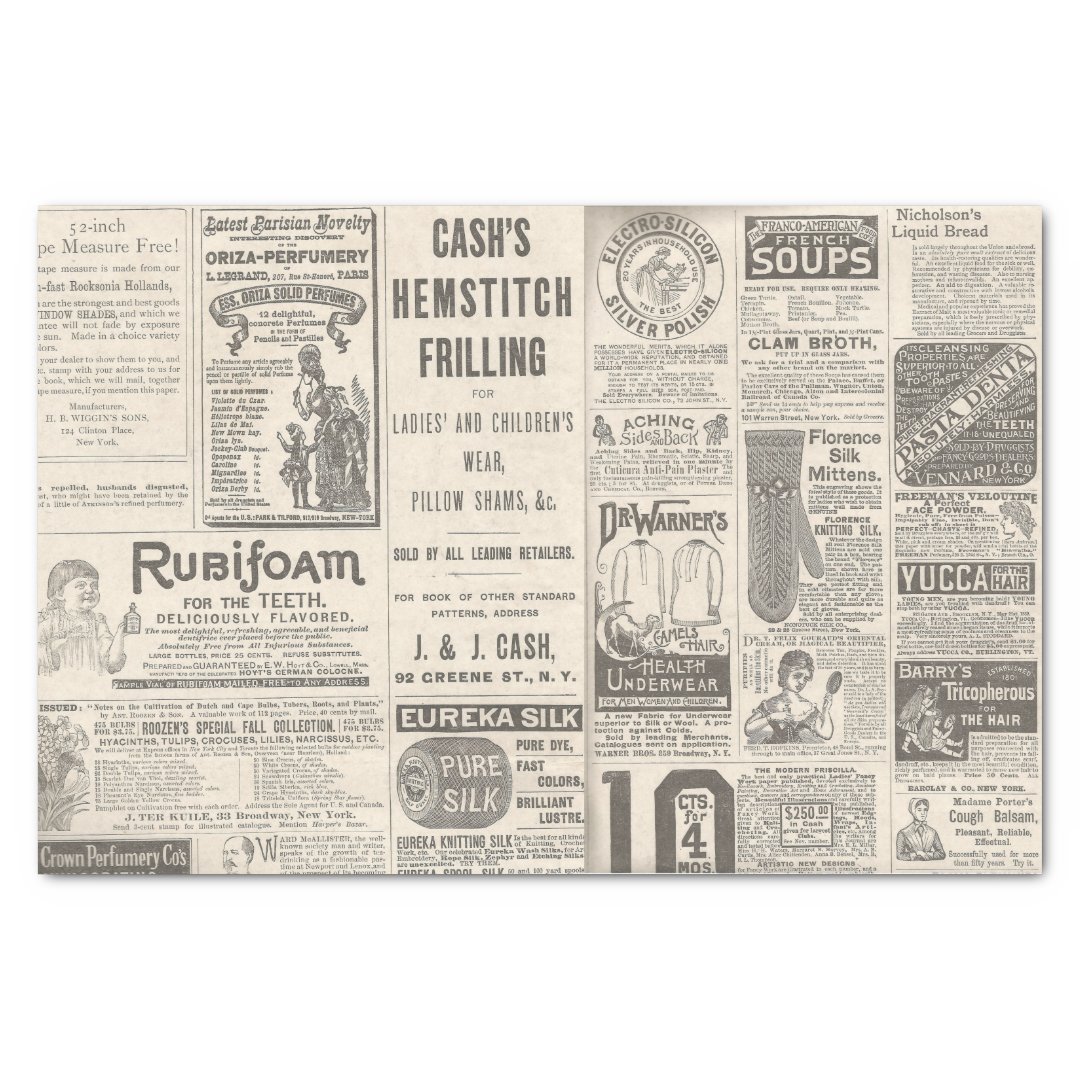 Advertisements from 1889 Newspaper Tissue Paper Zazzle