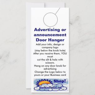 Advertising DOOR HANGER promotion tags