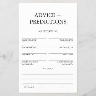 Advice and Predictions Baby Shower Game Minimalist Flyer