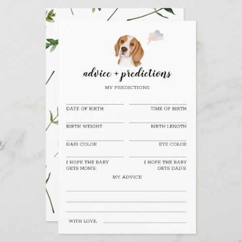 Advice and predictions Beagle Baby Shower Game