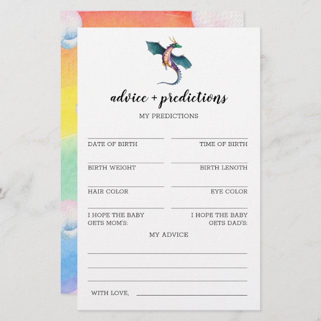 Advice and predictions Dragon Baby Shower Game (Front/Back)