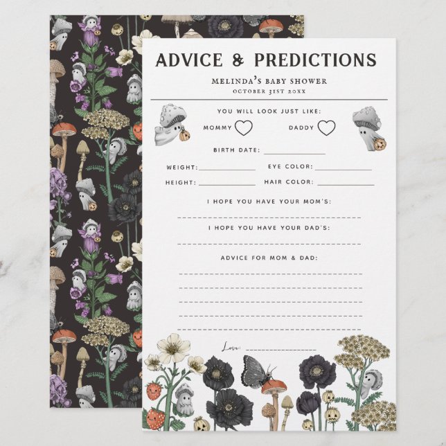 Advice and Predictions Halloween Baby Shower Game (Front/Back)