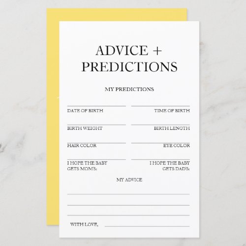 Advice and Predictions Travel Baby Shower Game