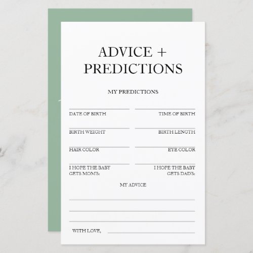 Advice and Predictions Travel Baby Shower Game