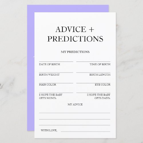 Advice and Predictions Travel Baby Shower Game