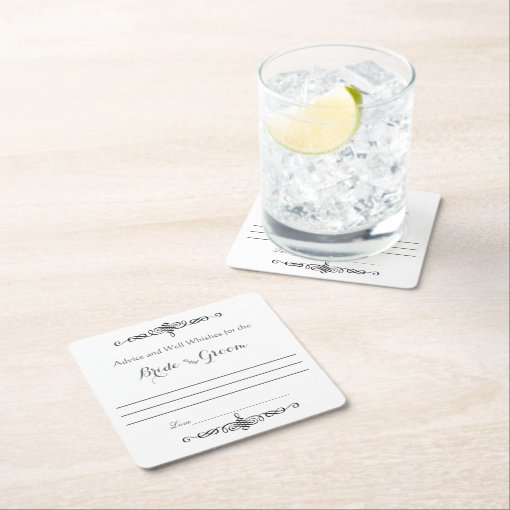 Advice and Well Wishes, Bride and Groom Square Paper Coaster Zazzle