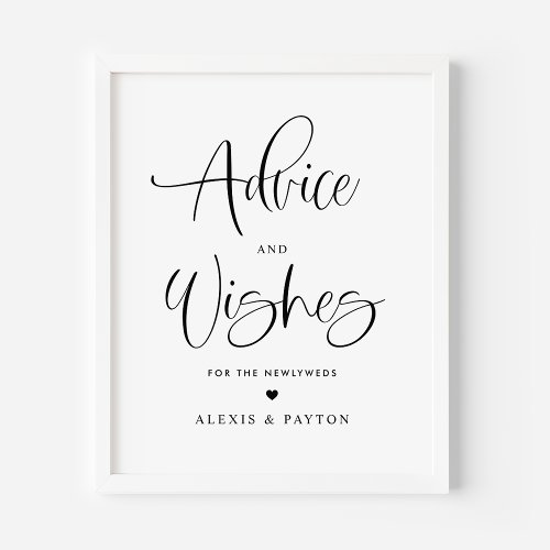 Advice and Well Wishes Cute Calligraphy Wedding Poster