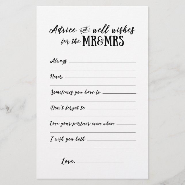 Advice and Well Wishes for the Mr&Mrs Card (Front)